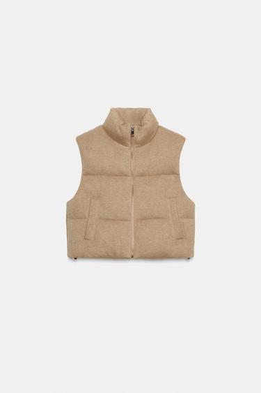 SHORT KNITTED PUFFER GILET - camel by Zara - Image 0