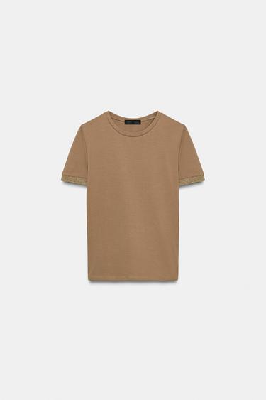 CAMISETA TRICOT CONTRASTE - Beige oscuro de Zara - Imagen 0
