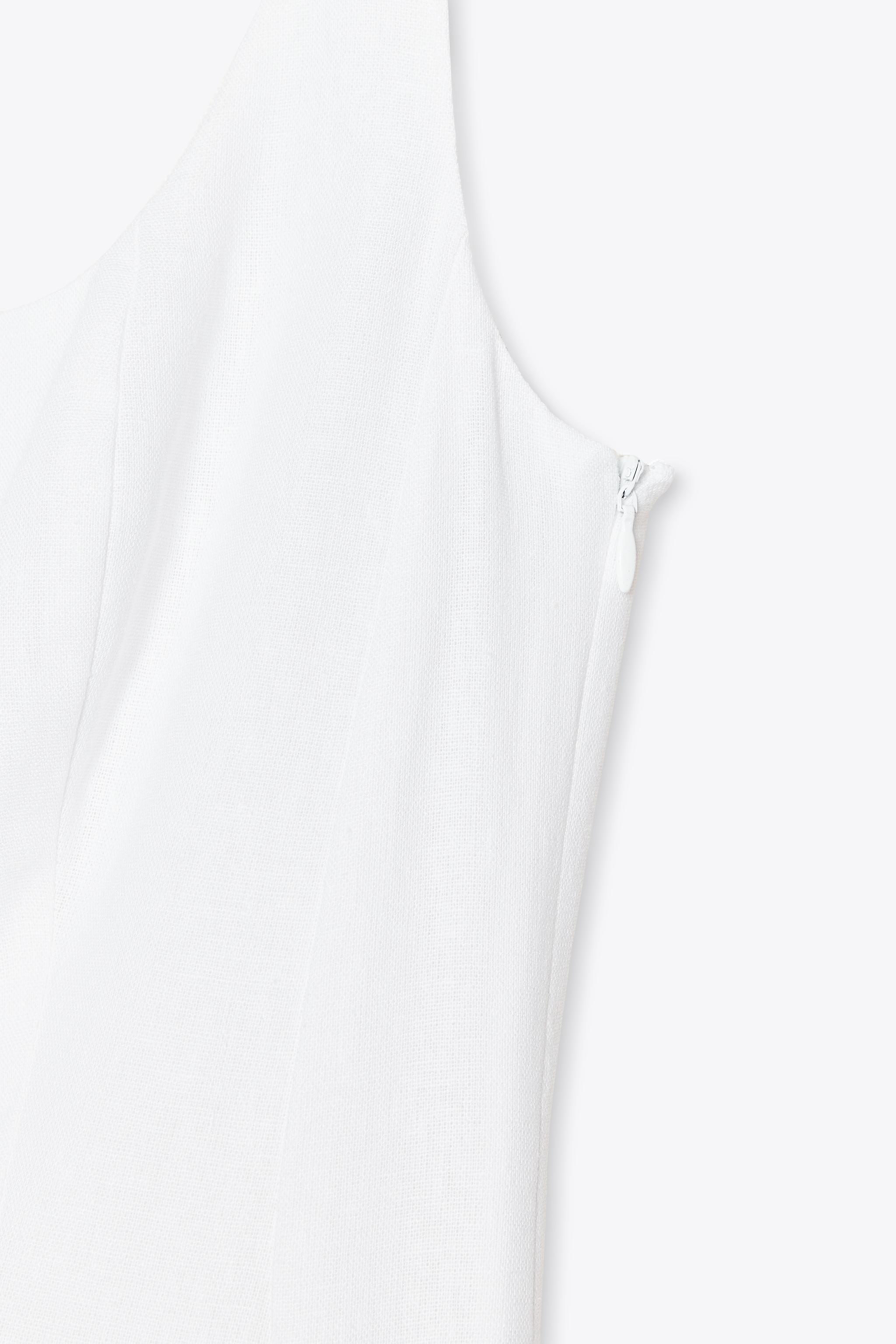 リネンストラップ付きミディ丈ワンピース - ホワイト | ZARA