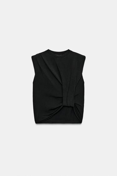 ショルダーパッドニットトップスブラックZaraのショルダーパッドニットトップス - ブラック 