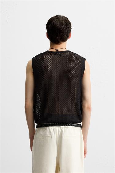 GILET EN MAILLE AJOURÉE - Noir de Zara - Image 2