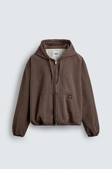 JAQUETA LAVADA COM CAPUZ - Cor de telha escuro da Zara