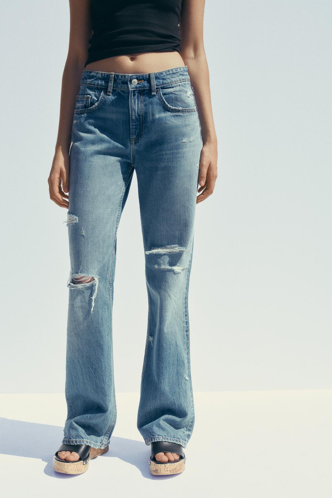 TRF MID-RISE RIPPED WIDE LEG JEANS