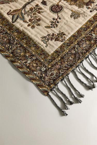 FLORAL JACQUARD THROW - Brown by Zara - Image 2