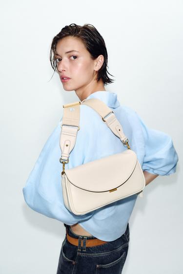 Zara LONG CROSSBODY BAG - Ecru