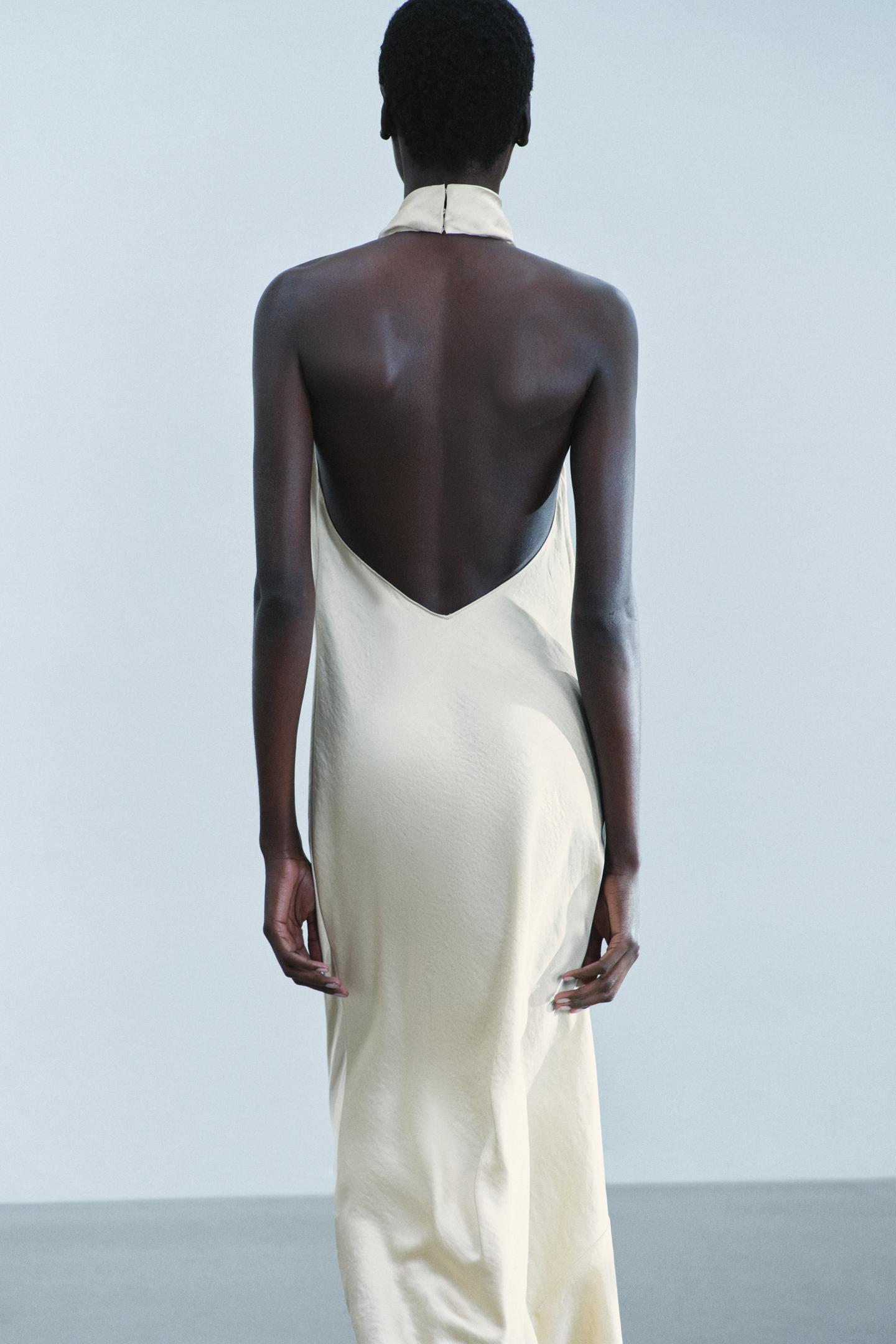 Женское платье Zara ZW Collection Halter Satin MIDI, цвет: Экрю — фото 3
