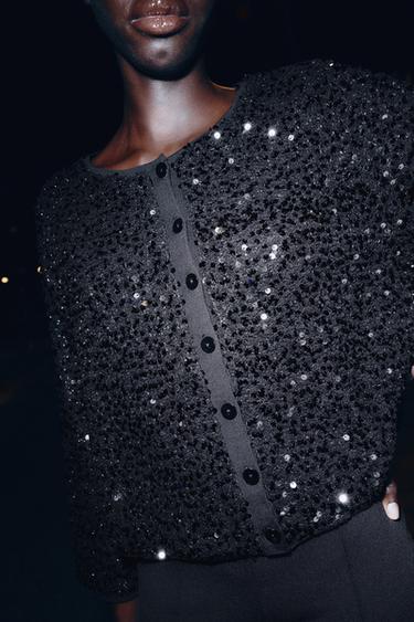 SEQUIN CARDIGAN - Black by Zara