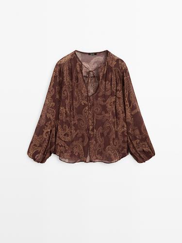Zara Flowing paisley print blouse - Burgundy