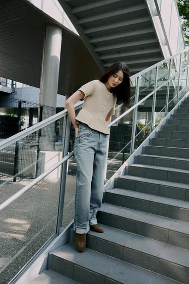 JEANS BAGGY FOLDED TRF ミッドライズブルーZaraのJEANS BAGGY FOLDED TRF ミッドライズ - ブルー 