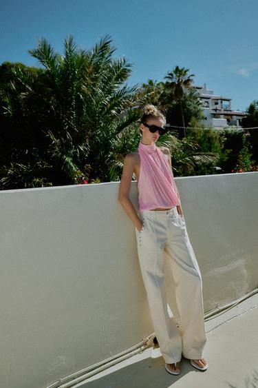 SATIN HALTER TOP - Pink by Zara