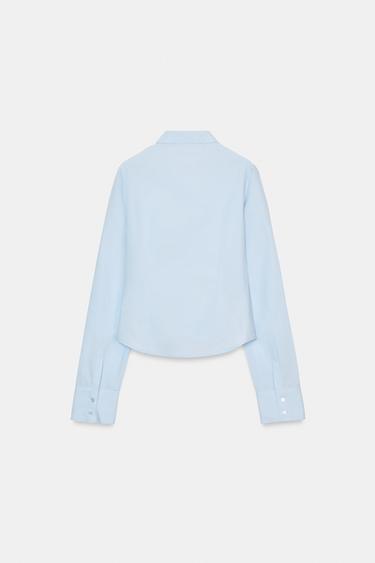 CHEMISE EN POPELINE À PLIS ÉLASTIQUES - Bleu ciel de Zara - Image 7