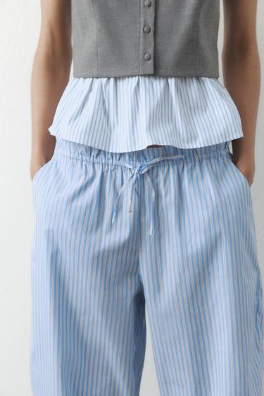 PANTALÓN BARREL - Marrón-Azul de Zara