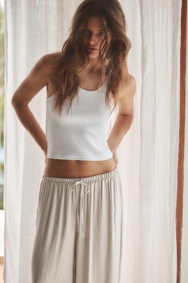 TOP CROP RIB - أبيض by Zara