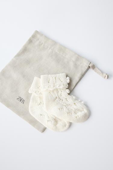 COTTON BOOTIES WITH BOBBLES - Beige by Zara - Image 1