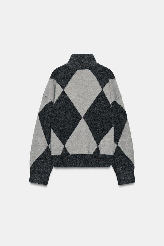 PULL EN MAILLE À LOSANGES - Gris de Zara - Image 6