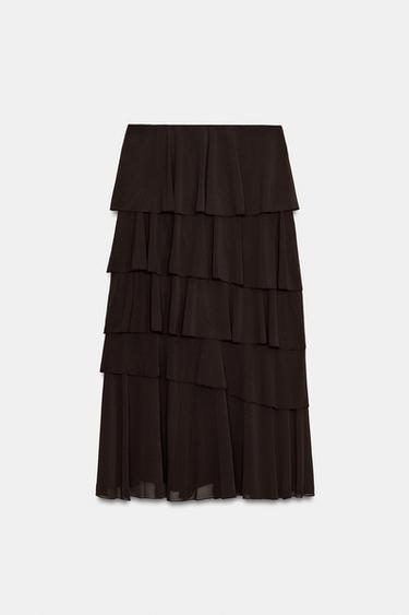 RUFFLED MIDI SKIRT - Dark brown by Zara - Image 6