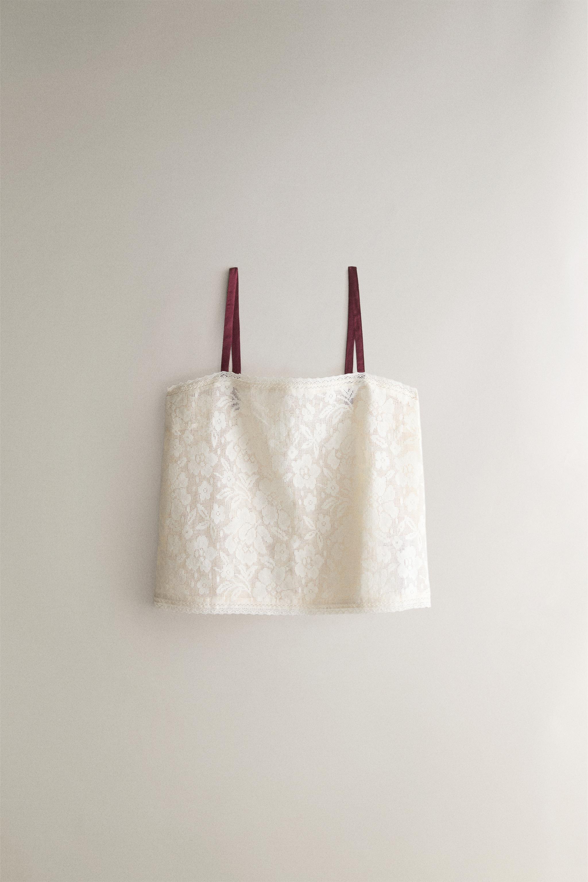 FLORAL LACE COTTON TOP — Ecru