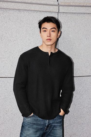 Zara 鈕扣領結構針織衫 - 黑色