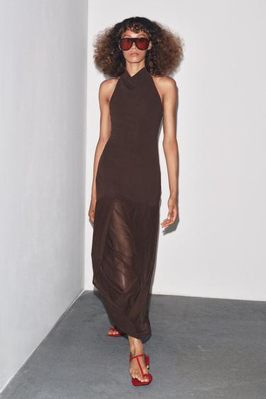 Zara COMBINATION HALTER DRESS - Brown