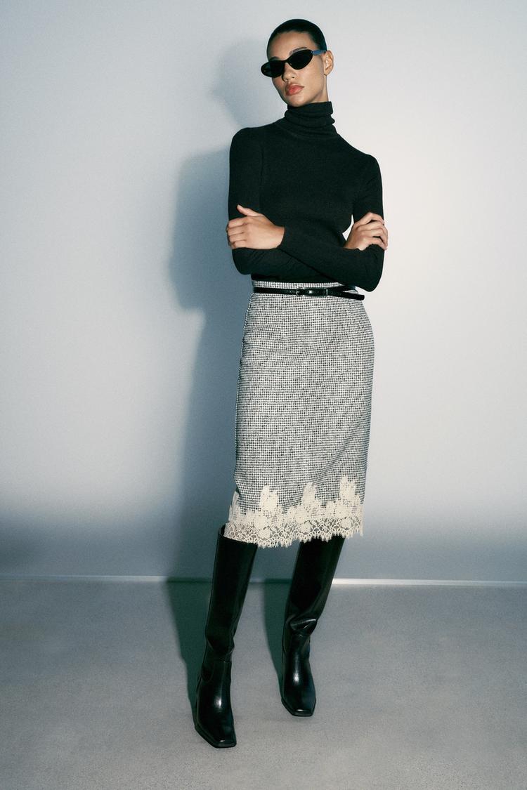 CONTRAST LACE MIDI SKIRT