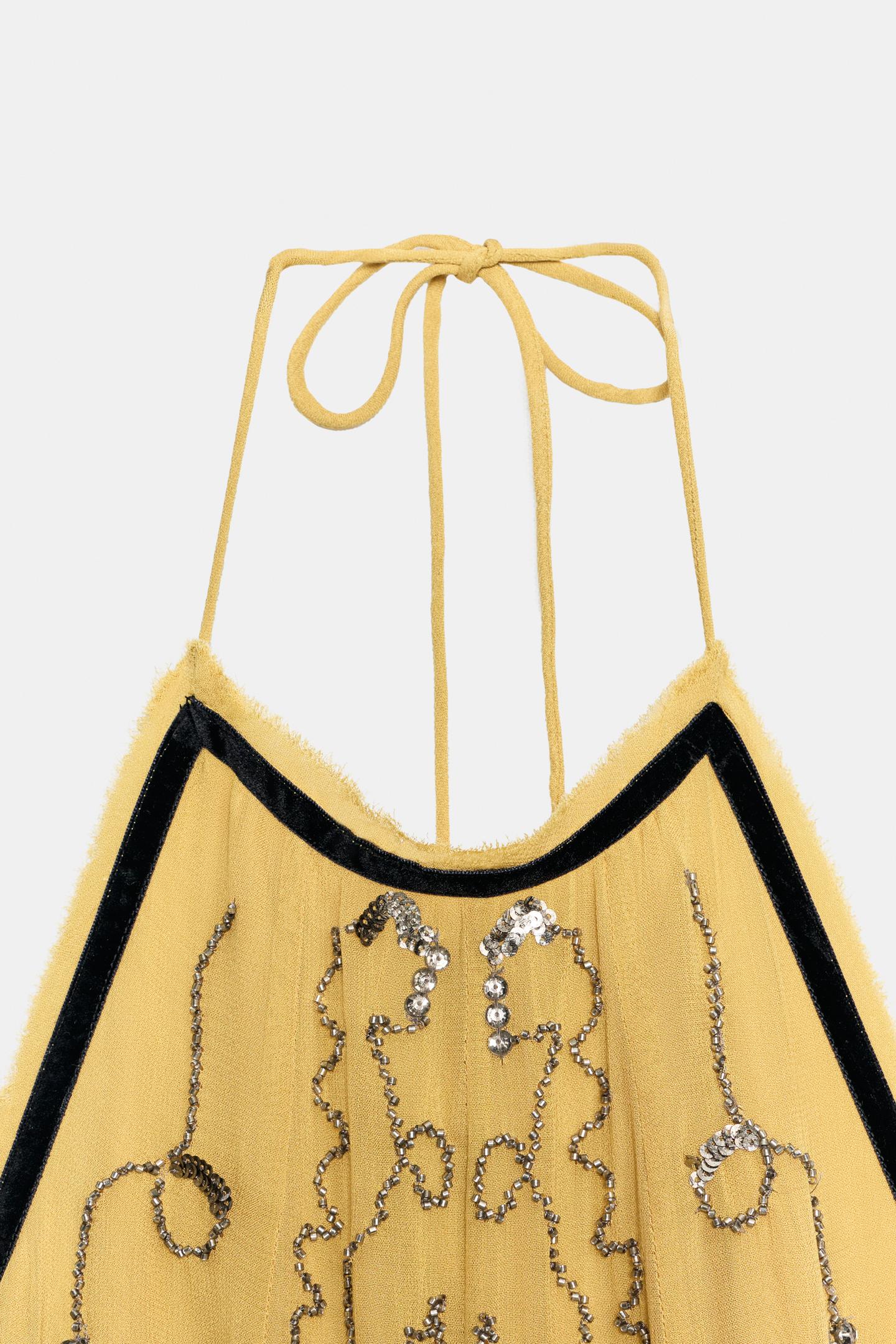 Женское платье Zara ZW Collection Beaded Embroidered, цвет: Жёлтый — фото 10