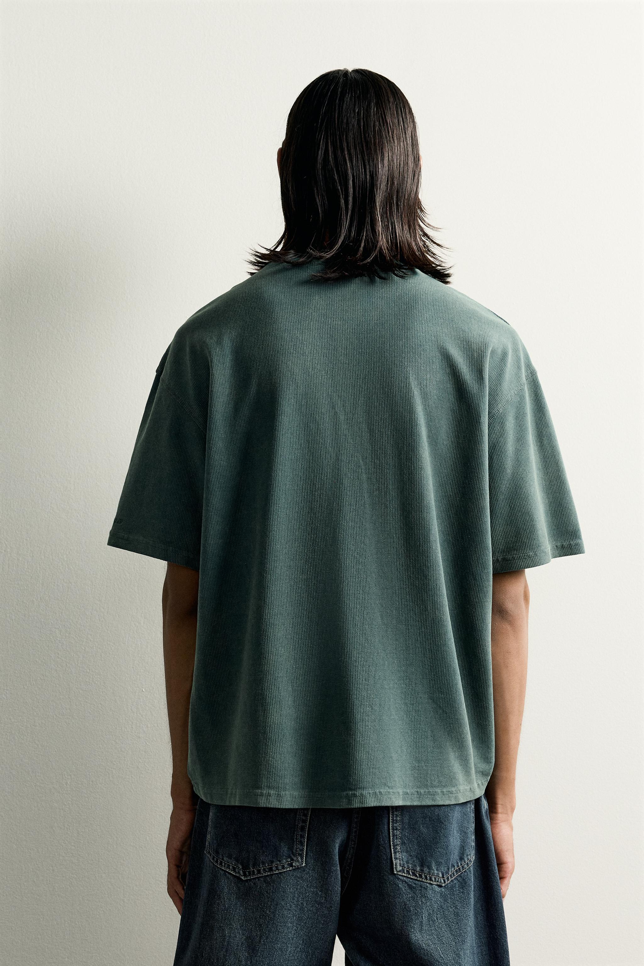 WASHED WAFFLE KNIT SHIRT — Green (alternate view)