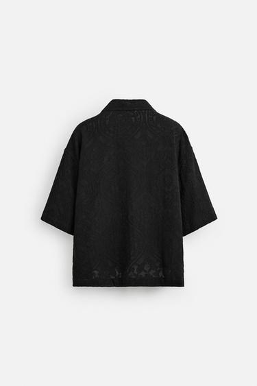 RELAXED FIT JACQUARD SHIRT - Black by Zara - Image 7