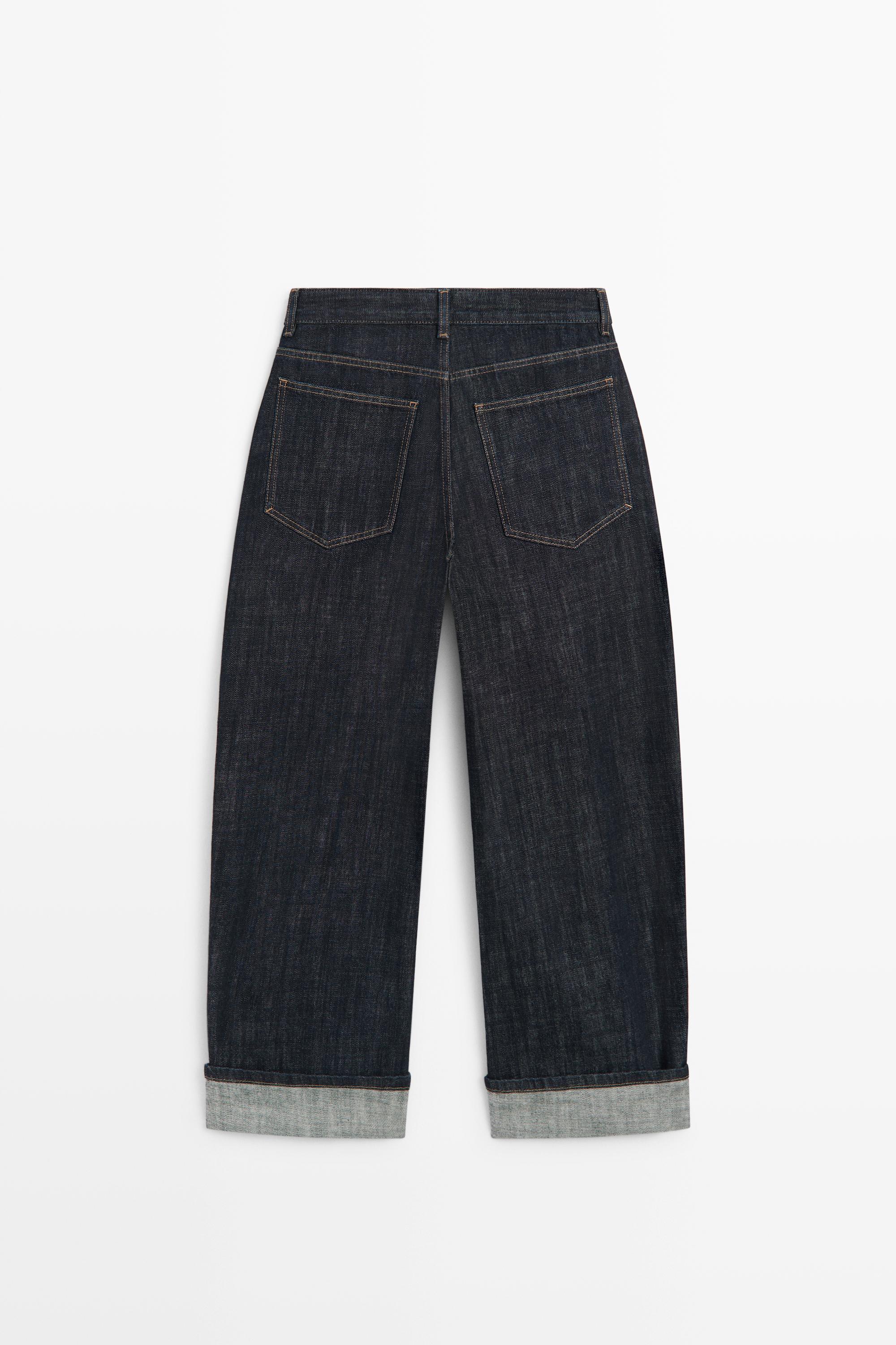 High-waist barrel fit jeans with turn-up hem - Blue | ZARA Canada
