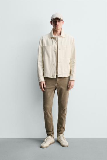 JEANS SKINNY FIT COM RASGOS - castanho da Zara - Imagem 0