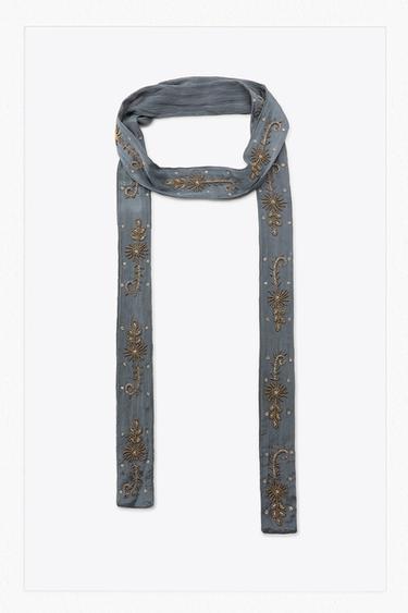 Zara LIMITED EDITION EMBROIDERED BEAD SCARF - Mid-blue
