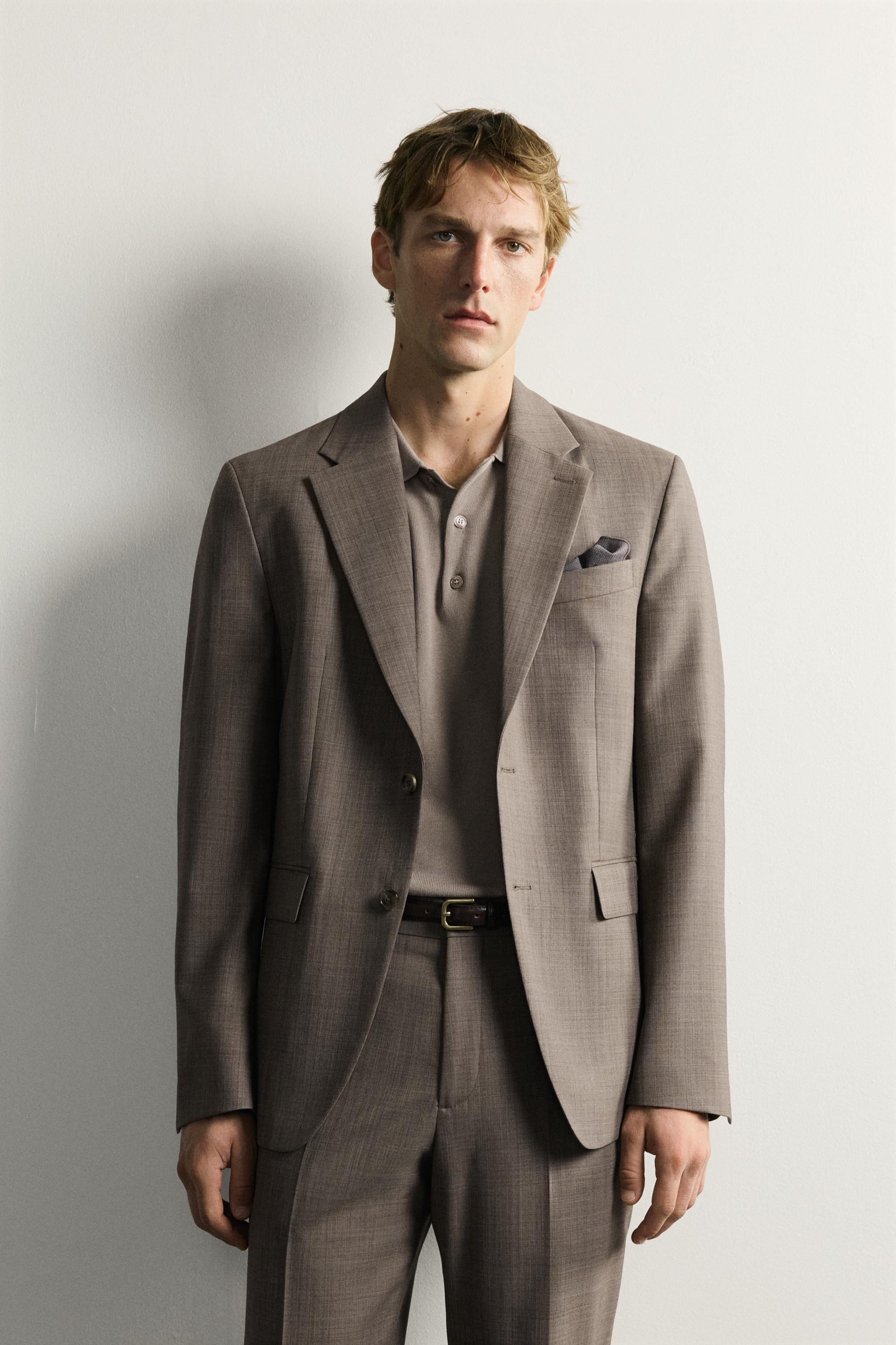 Мужские брюки Zara TEXTURED WOOL SUIT PANTS — фото 2