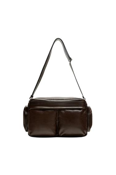 BOLSA TIRACOLO DE COURO COM MULTIBOLSOS - Marrom da Zara