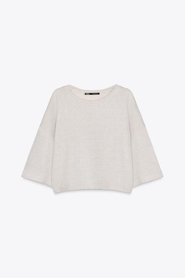 CAMISETA CROP MANGA CORTA - Blanco roto de Zara