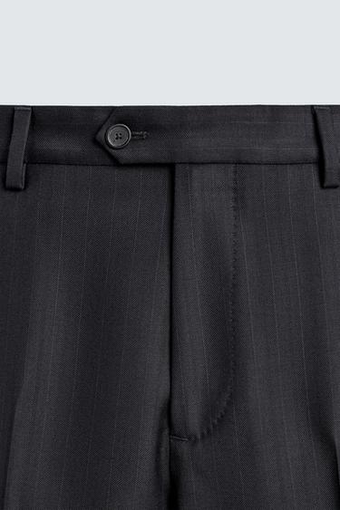 PANTALON DE COSTUME À RAYURES 100% LAINE - Bleu marine de Zara - Image 6