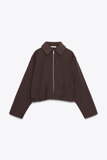 BOMBER FELPA PLIEGUES - Chocolate de Zara