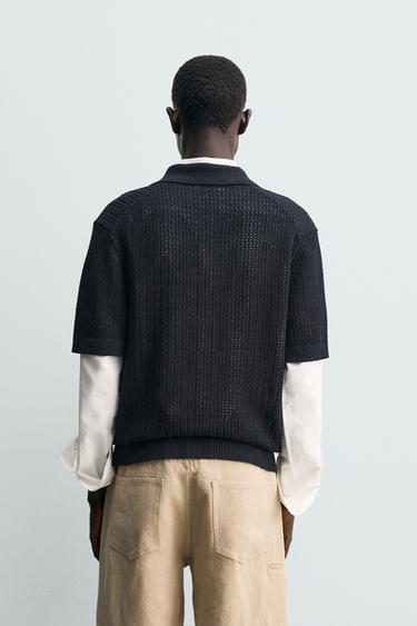 CONTRAST TEXTURED KNIT POLO SHIRT - Navy blue by Zara - Image 2