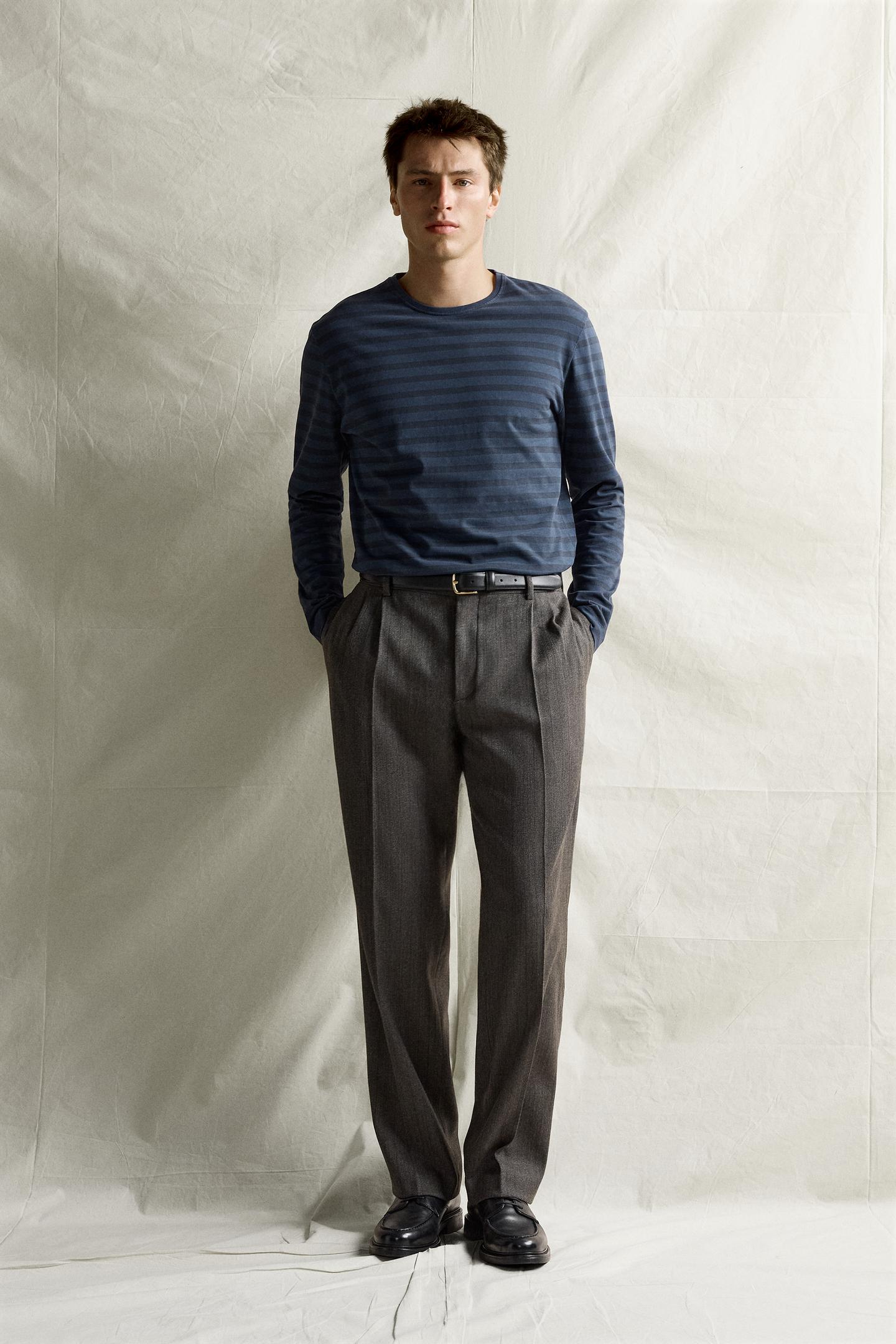 Мужская футболка Zara Supima® Striped Jacquard, цвет: Полуночный синий — фото 1