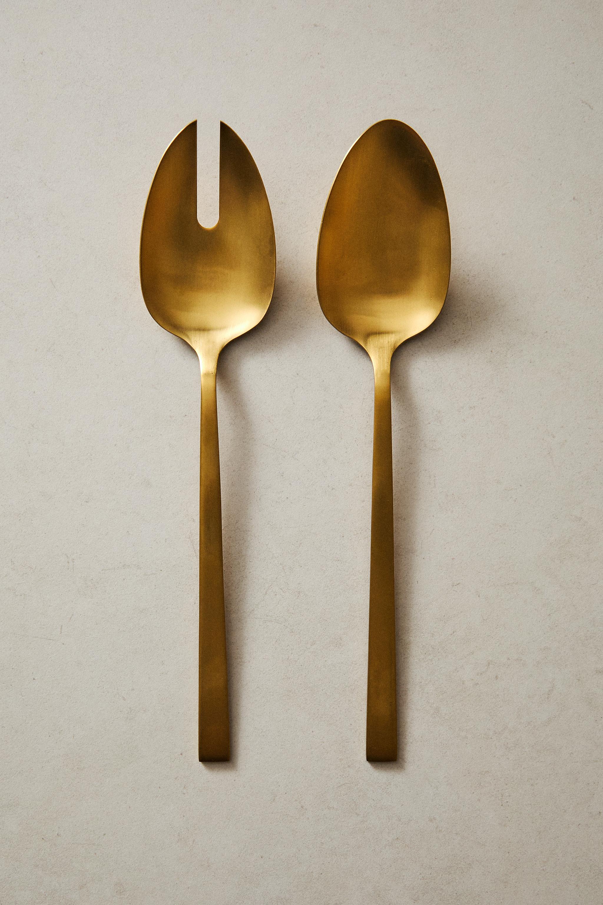 SET OF GOLD STEEL SALAD FLATWARE (SET OF 2)