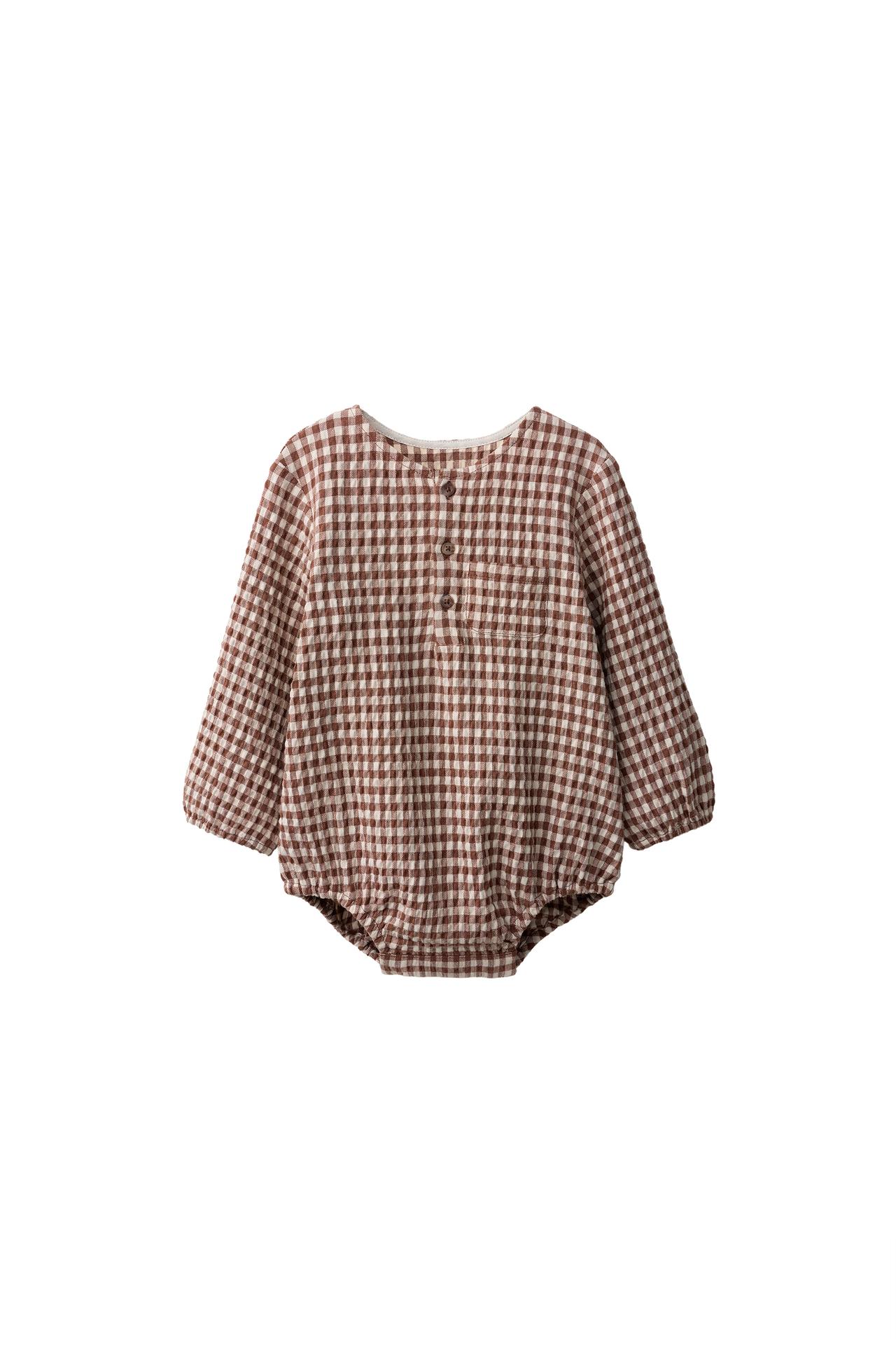 TEXTURED GINGHAM BODYSUIT