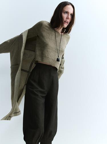 Zara Linen blend balloon capris - Dark brown - Image 0