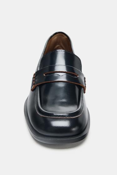 LEATHER LOAFERS WITH CONTRAST - Black by Zara - Image 3
