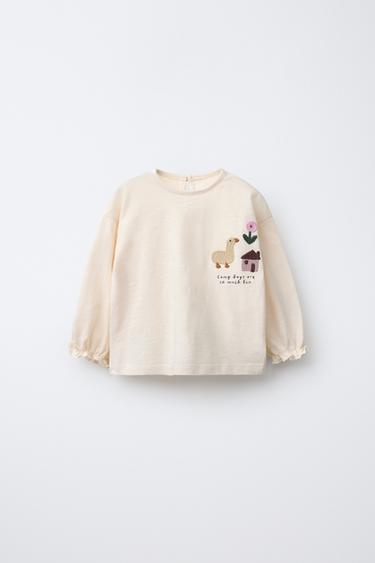 KNIT PATCH T-SHIRT - Ecru by Zara