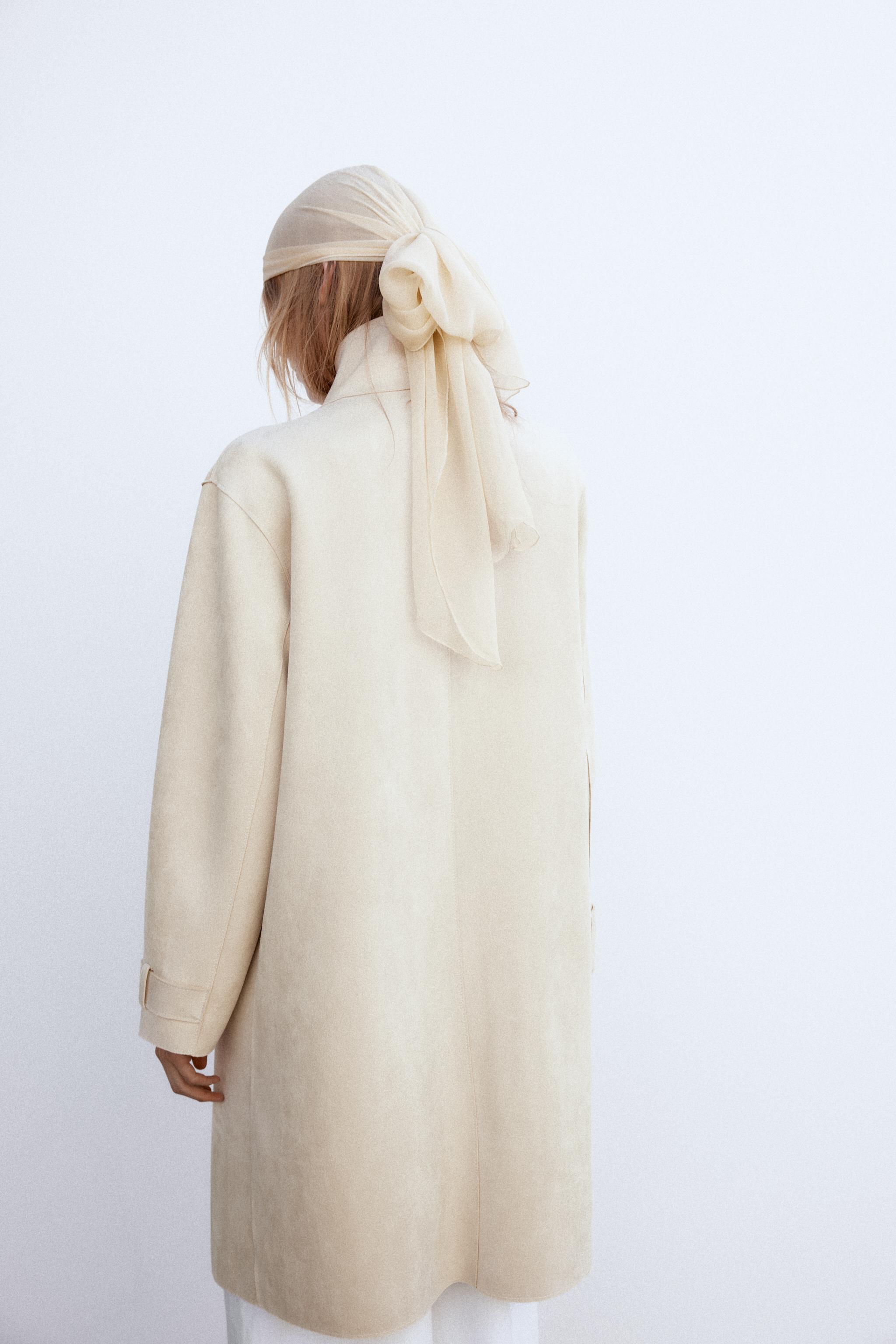 ZARA フェイクスエード テーラード コート エクリュ S ポケット ZARA フェイクスエード テーラード コート エクリュ S ポケット
