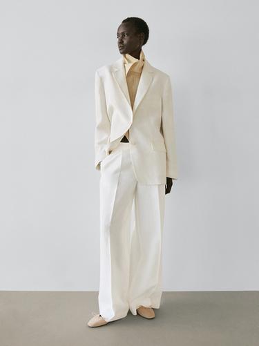 Zara Flowing linen suit trousers - Oyster-white