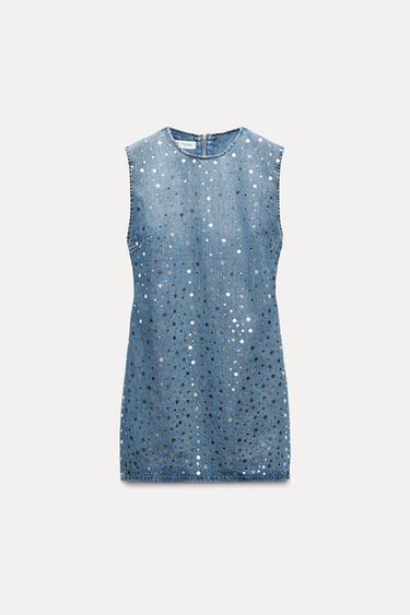 ДЖИНСОВОЕ ПЛАТЬЕ TRF С ЗЕРКАЛЬНЫМИ ДЕТАЛЯМИ — ГОЛУБОЙ от Zara — изображение 0