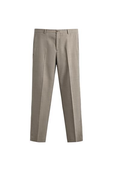 COMFORT WOOL BLEND SUIT TROUSERS - Grey / Beige by Zara