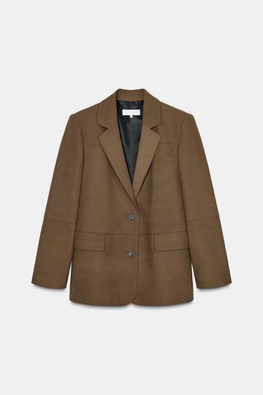 Zara STRAIGHT FIT FAUX SUEDE BLAZER - Brown