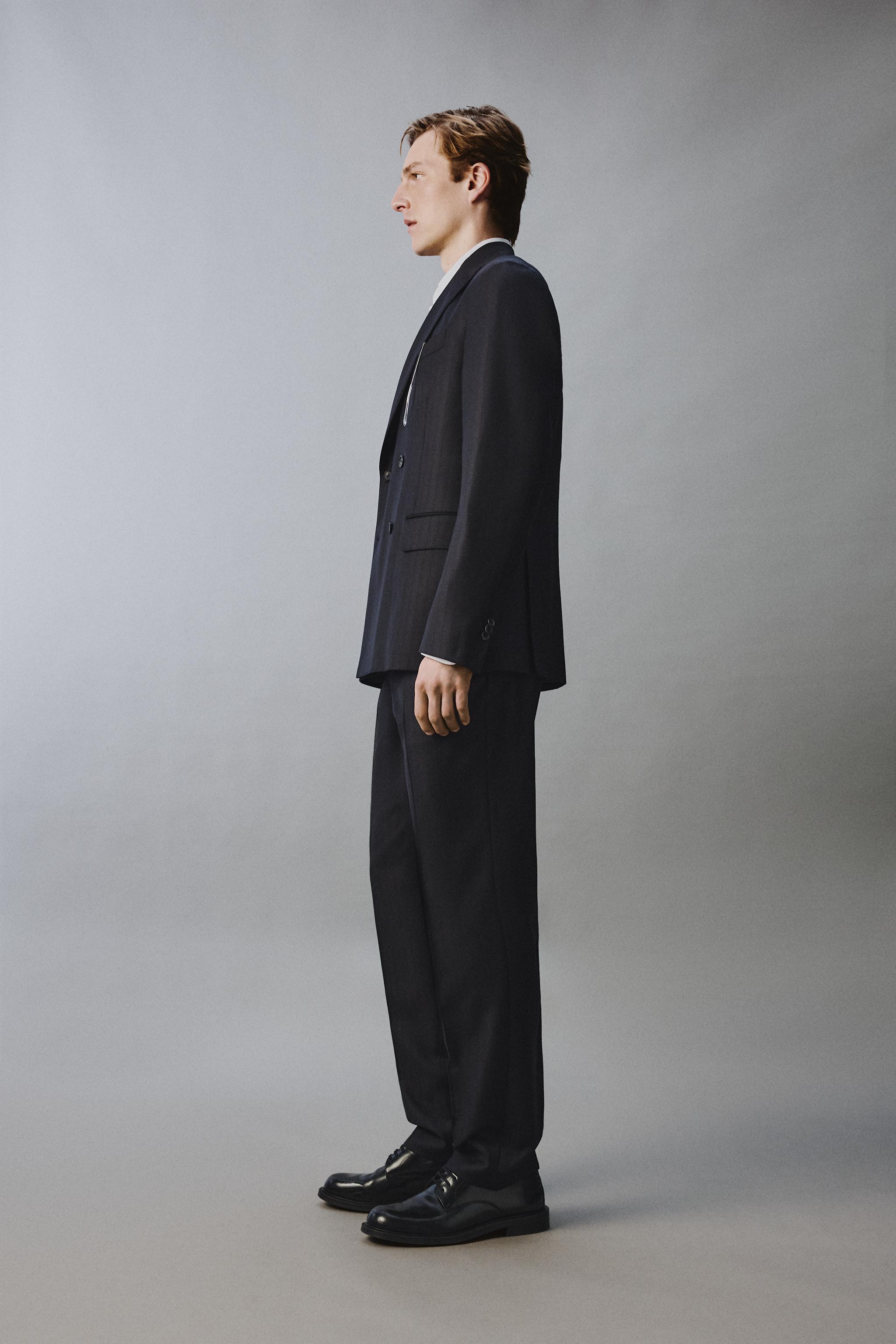 100% WOOL PINSTRIPE SUIT PANTS