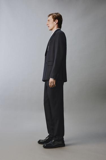 PANTALON DE COSTUME À RAYURES 100% LAINE - Bleu marine de Zara - Image 3