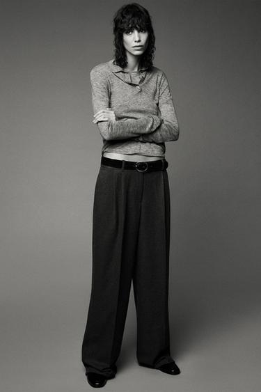 PANTALÓN ANCHO CINTURÓN - Gris de Zara